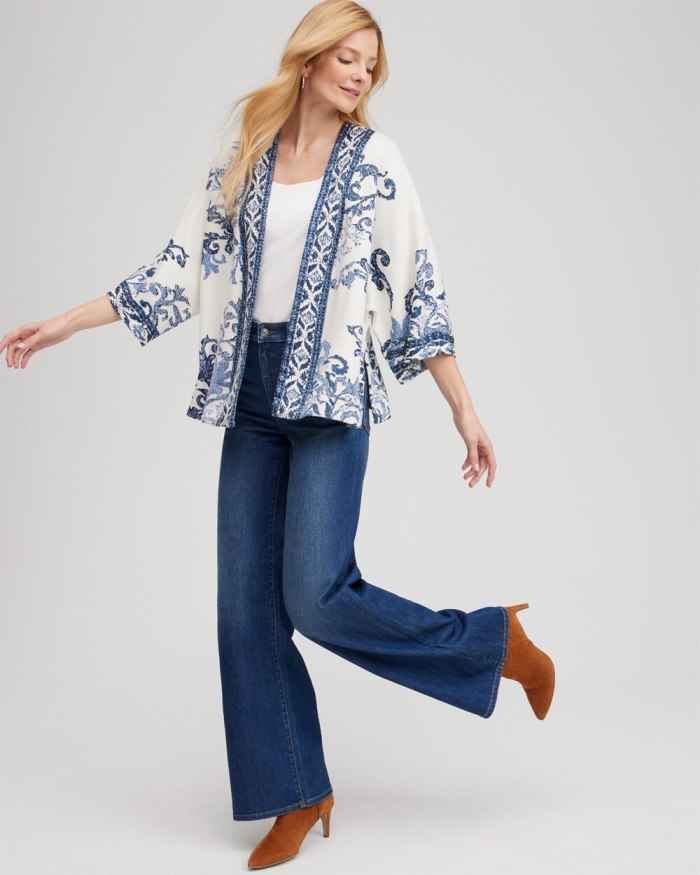 Chicos Jacquard Knit Short Kimono - Azores Blue Chicos Jacquard Knit Short Kimono - Azores Blue