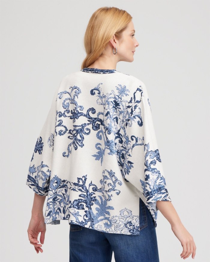 Chicos Jacquard Knit Short Kimono - Azores Blue Chicos Jacquard Knit Short Kimono - Azores Blue