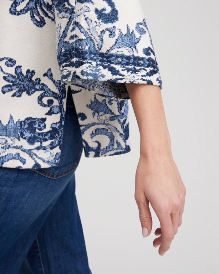 Chicos Jacquard Knit Short Kimono - Azores Blue Chicos Jacquard Knit Short Kimono - Azores Blue