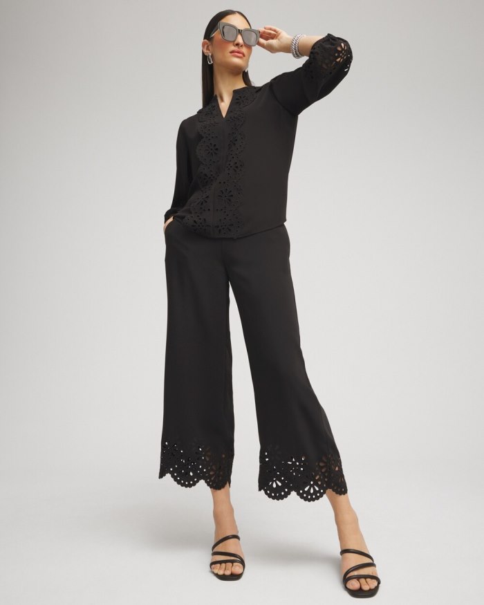 Chicos Satin Eyelet Top - Black Chicos Satin Eyelet Top - Black