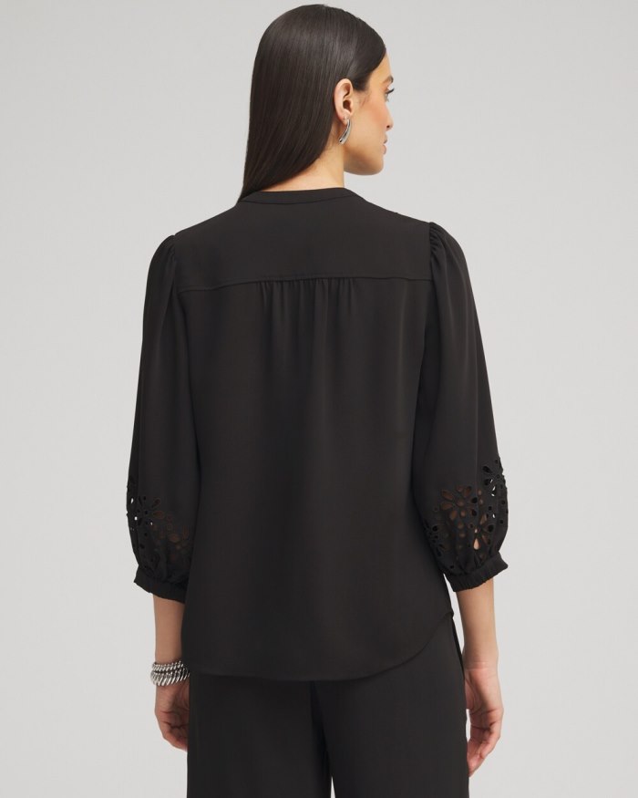 Chicos Satin Eyelet Top - Black Chicos Satin Eyelet Top - Black