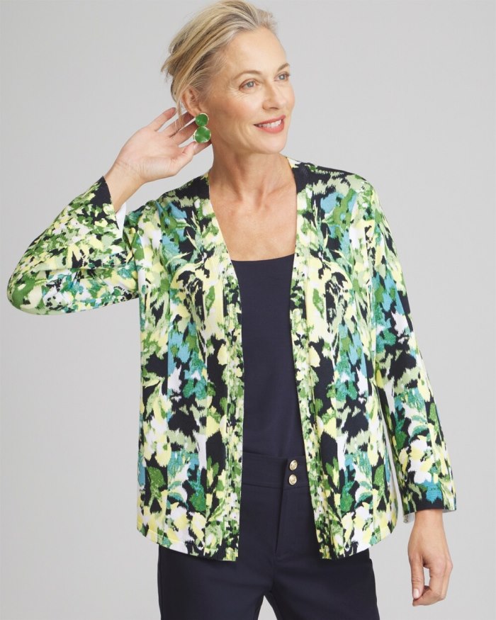Chicos Spun Rayon Floral Flare Sleeve Cardigan - Verdant Green Chicos Spun Rayon Floral Flare Sleeve Cardigan - Verdant Green