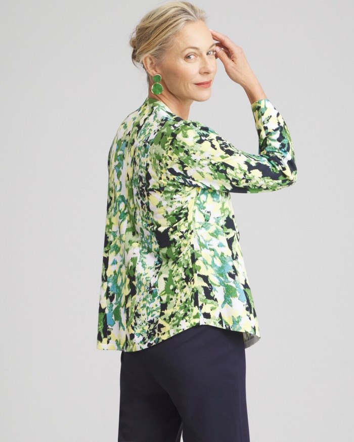 Chicos Spun Rayon Floral Flare Sleeve Cardigan - Verdant Green Chicos Spun Rayon Floral Flare Sleeve Cardigan - Verdant Green