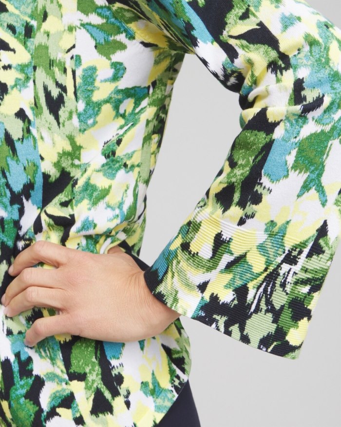 Chicos Spun Rayon Floral Flare Sleeve Cardigan - Verdant Green Chicos Spun Rayon Floral Flare Sleeve Cardigan - Verdant Green