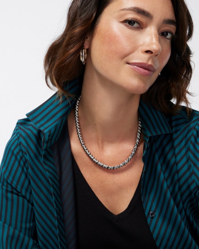 Chicos Silver Tone Collar Necklace - Silver Chicos Silver Tone Collar Necklace - Silver