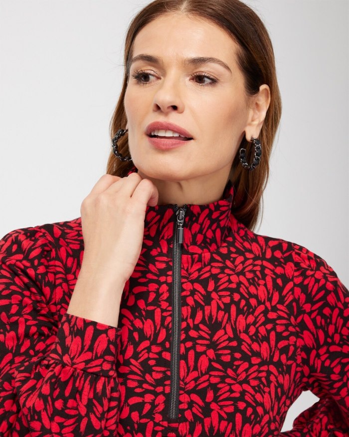 Chicos Zenergy French Terry Print Half Zip Pullover - Wild Poppy Chicos Zenergy French Terry Print Half Zip Pullover - Wild Poppy