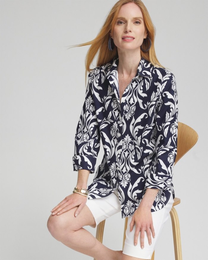 Chicos No Iron Stretch Swirl Shirt - Classic Navy/White Chicos No Iron Stretch Swirl Shirt - Classic Navy/White