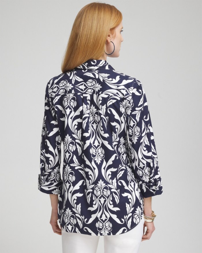 Chicos No Iron Stretch Swirl Shirt - Classic Navy/White Chicos No Iron Stretch Swirl Shirt - Classic Navy/White