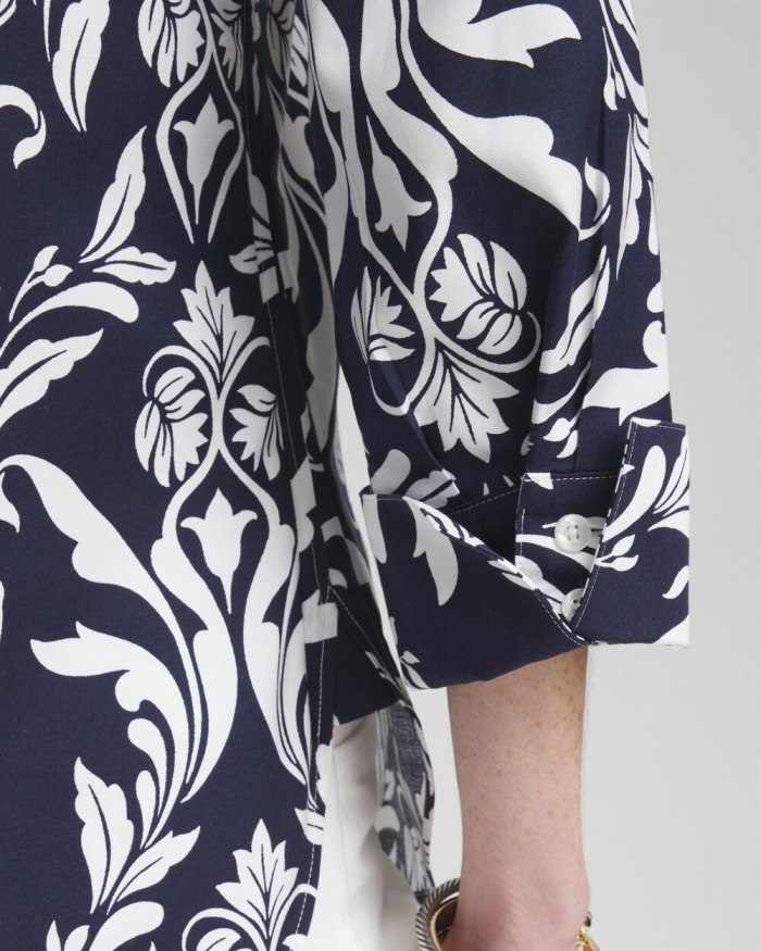 Chicos No Iron Stretch Swirl Shirt - Classic Navy/White Chicos No Iron Stretch Swirl Shirt - Classic Navy/White