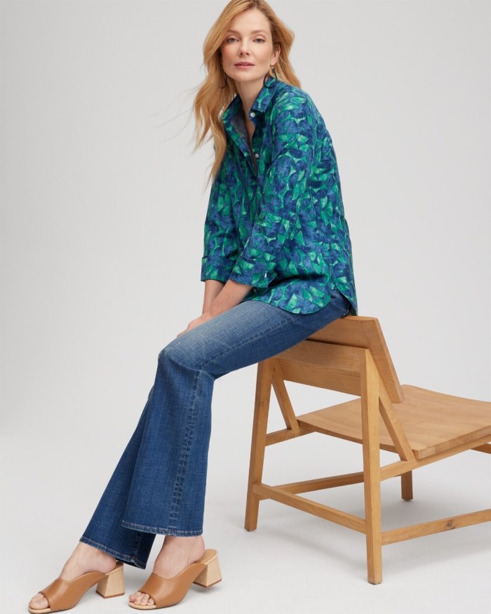 Chicos No Iron 3/4 Sleeve Mixed Half Moon Shirt - Twisted Ivy Chicos No Iron 3/4 Sleeve Mixed Half Moon Shirt - Twisted Ivy
