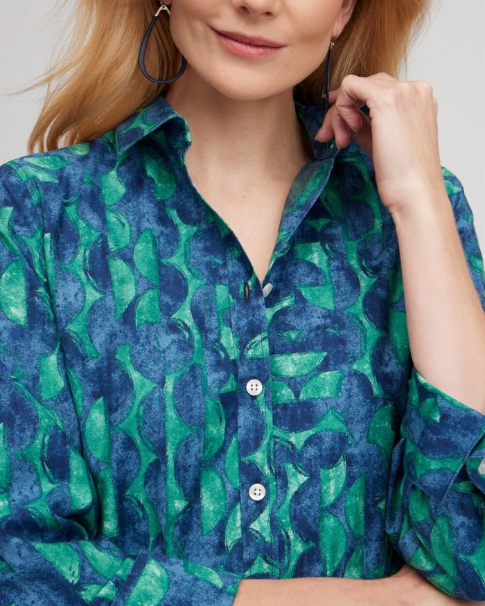 Chicos No Iron 3/4 Sleeve Mixed Half Moon Shirt - Twisted Ivy Chicos No Iron 3/4 Sleeve Mixed Half Moon Shirt - Twisted Ivy