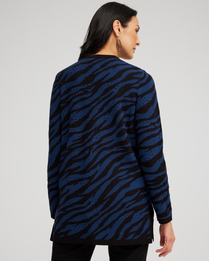 Chicos Double Knit Zebra Print Cardigan - Azores Blue Chicos Double Knit Zebra Print Cardigan - Azores Blue