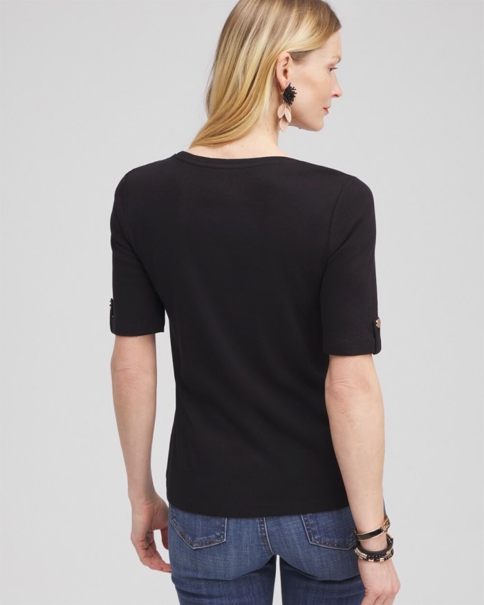 Chicos Elbow Sleeve Cotton Tee - Black Chicos Elbow Sleeve Cotton Tee - Black