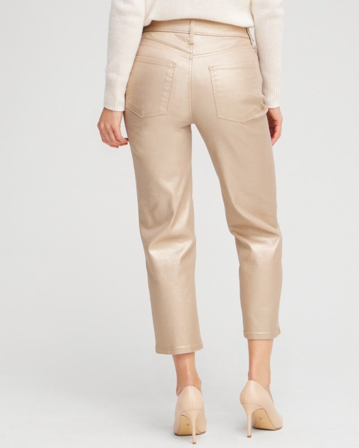 Chicos Coated High Rise Straight Crops - Gold Chicos Coated High Rise Straight Crops - Gold