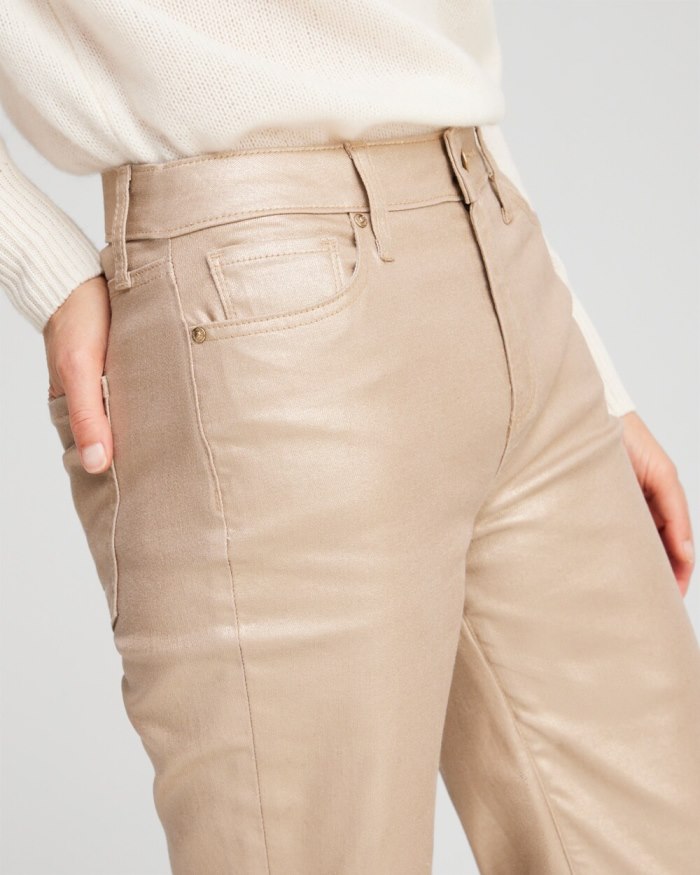 Chicos Coated High Rise Straight Crops - Gold Chicos Coated High Rise Straight Crops - Gold