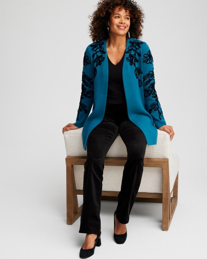 Chicos Chenille Soutache Cardigan - Moonlit Teal Chicos Chenille Soutache Cardigan - Moonlit Teal