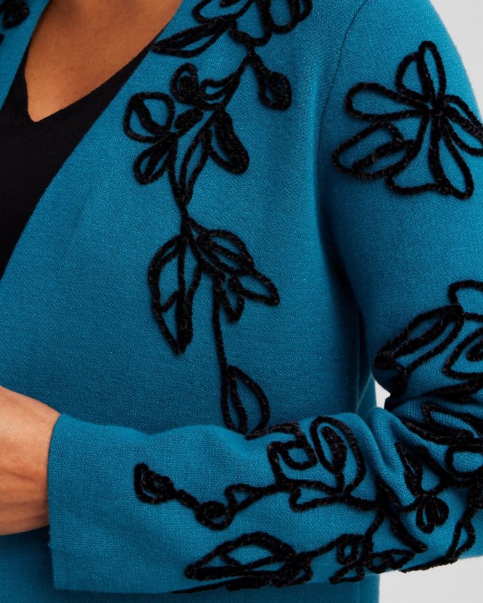 Chicos Chenille Soutache Cardigan - Moonlit Teal Chicos Chenille Soutache Cardigan - Moonlit Teal