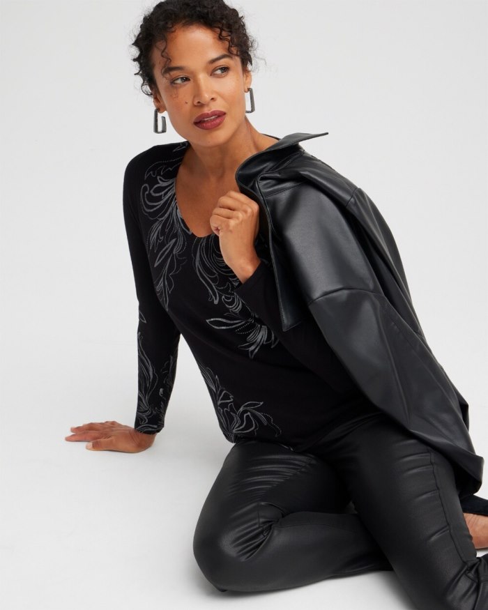 Chicos Foil Detail V-neck Pullover Sweater - Black Chicos Foil Detail V-neck Pullover Sweater - Black