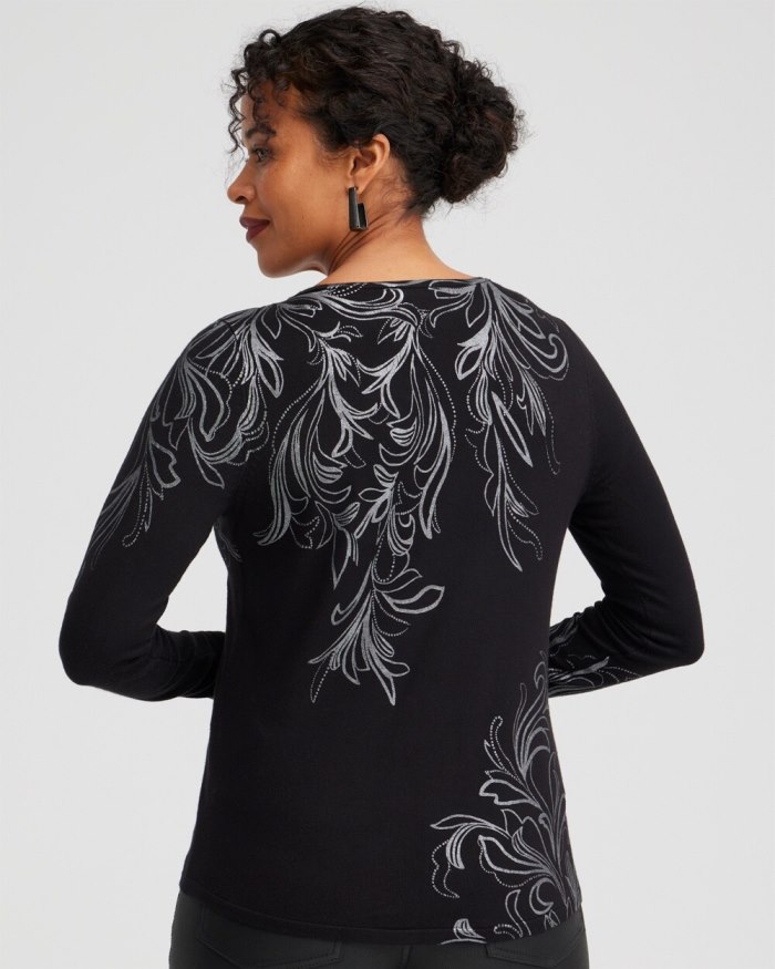 Chicos Foil Detail V-neck Pullover Sweater - Black Chicos Foil Detail V-neck Pullover Sweater - Black