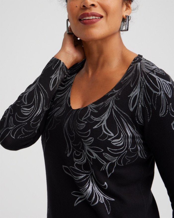 Chicos Foil Detail V-neck Pullover Sweater - Black Chicos Foil Detail V-neck Pullover Sweater - Black