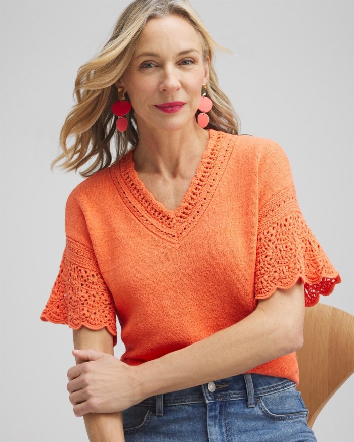 Chicos Pointelle Knit Pullover Sweater - Nectarine Chicos Pointelle Knit Pullover Sweater - Nectarine