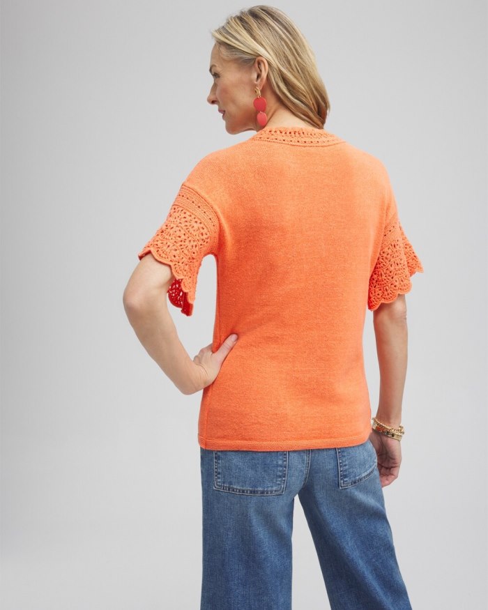 Chicos Pointelle Knit Pullover Sweater - Nectarine Chicos Pointelle Knit Pullover Sweater - Nectarine