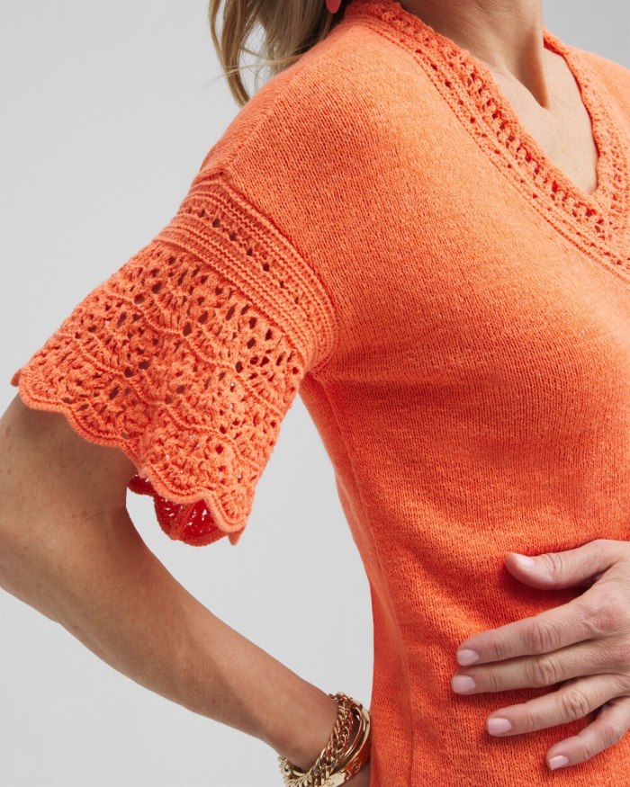 Chicos Pointelle Knit Pullover Sweater - Nectarine Chicos Pointelle Knit Pullover Sweater - Nectarine