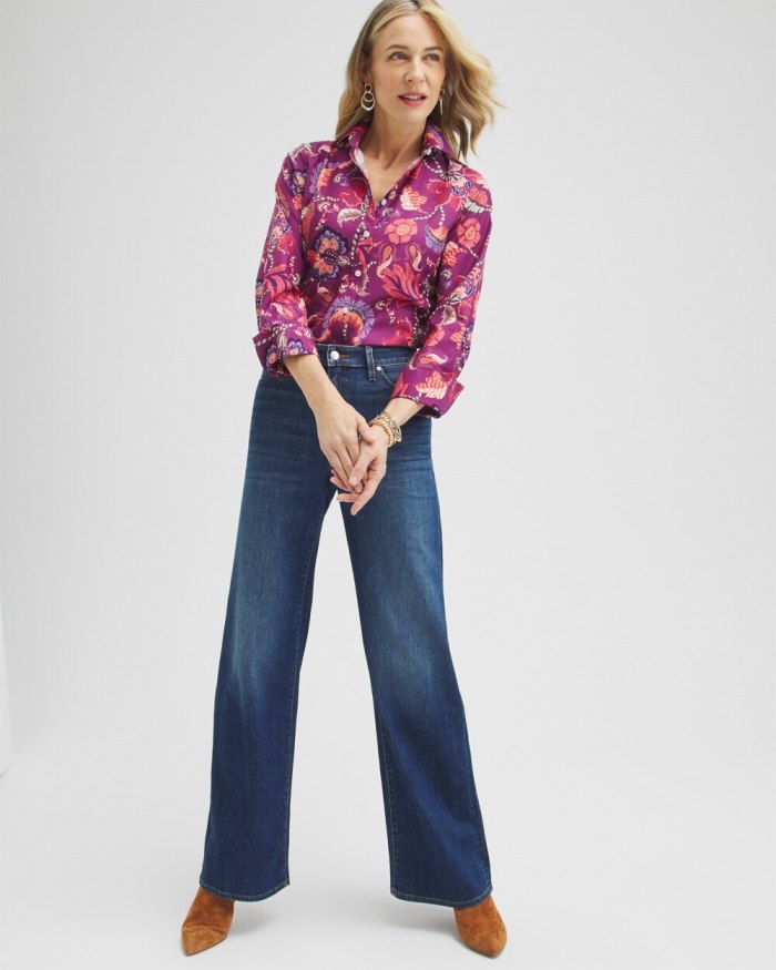 Chicos No Iron Stretch Paisley Shirt - Plumberry Chicos No Iron Stretch Paisley Shirt - Plumberry