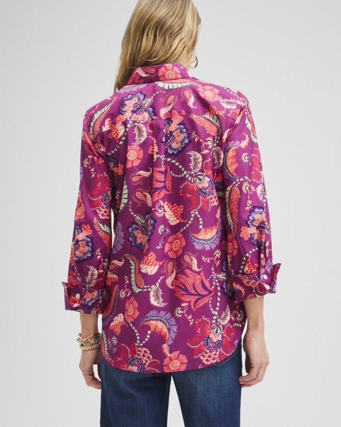 Chicos No Iron Stretch Paisley Shirt - Plumberry Chicos No Iron Stretch Paisley Shirt - Plumberry