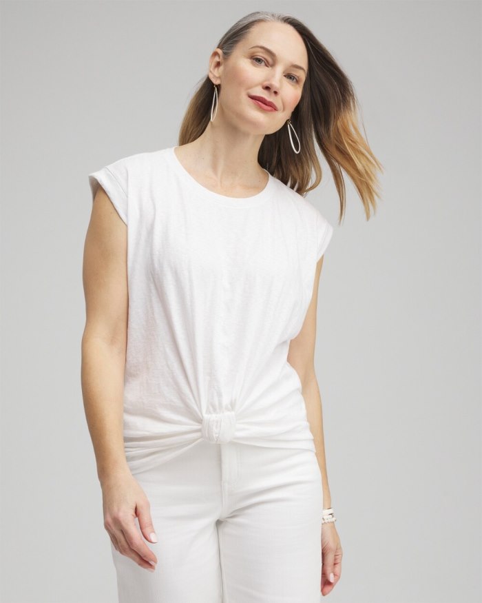 Chicos Knot Front Tee - Alabaster Chicos Knot Front Tee - Alabaster