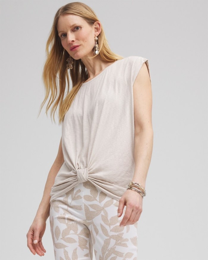 Chicos Knot Front Tee - Alabaster Chicos Knot Front Tee - Alabaster