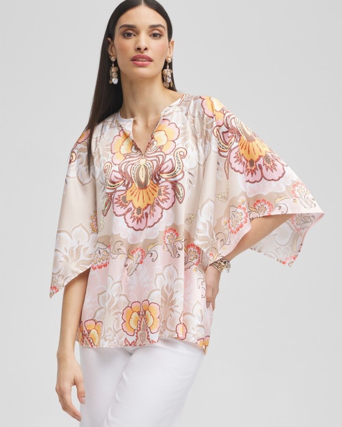 Chicos Satin Floral Keyhole Neck Blouse - Porcelain Rose Chicos Satin Floral Keyhole Neck Blouse - Porcelain Rose