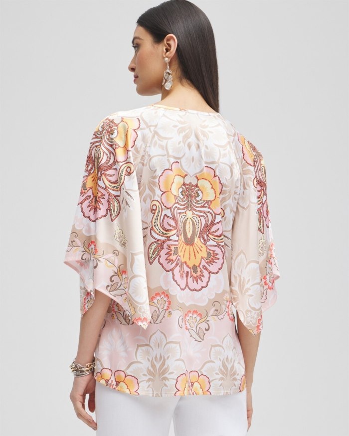 Chicos Satin Floral Keyhole Neck Blouse - Porcelain Rose Chicos Satin Floral Keyhole Neck Blouse - Porcelain Rose