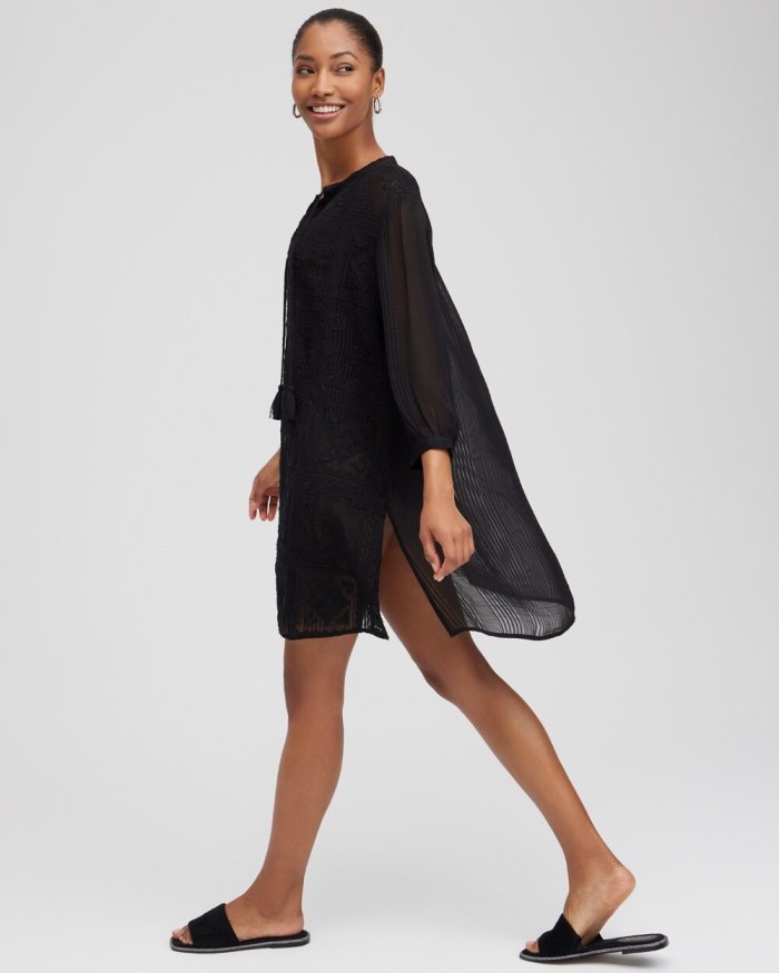 Chicos Embroidered Swim Dress Coverup - Black Chicos Embroidered Swim Dress Coverup - Black