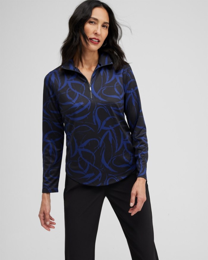 Chicos Zenergy UPF Ribbon Print Long Sleeve Top - Cobalt Night Chicos Zenergy UPF Ribbon Print Long Sleeve Top - Cobalt Night