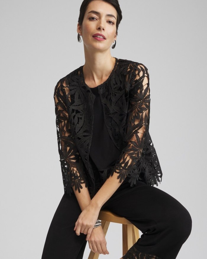 Chicos Travelers Lace Trim Top - Travelers Black Chicos Travelers Lace Trim Top - Travelers Black