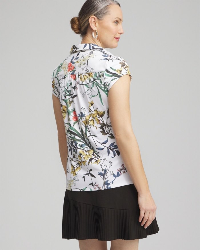 Chicos Zenergy UPF Floral Cap Sleeve Polo - Verdant Green Chicos Zenergy UPF Floral Cap Sleeve Polo - Verdant Green