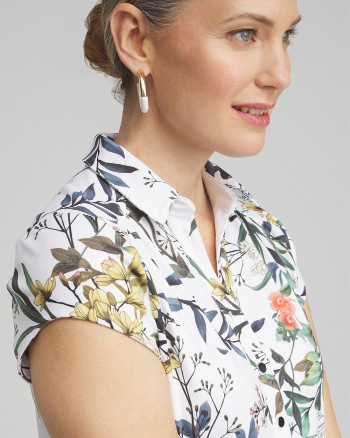Chicos Zenergy UPF Floral Cap Sleeve Polo - Verdant Green Chicos Zenergy UPF Floral Cap Sleeve Polo - Verdant Green