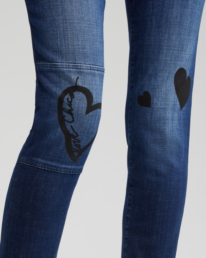 Chicos Girlfriend Heart Print Ankle Jeans - Irvina Indigo Chicos Girlfriend Heart Print Ankle Jeans - Irvina Indigo