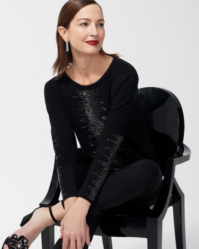 Chicos Studded Detail Pullover Sweater - Black Chicos Studded Detail Pullover Sweater - Black