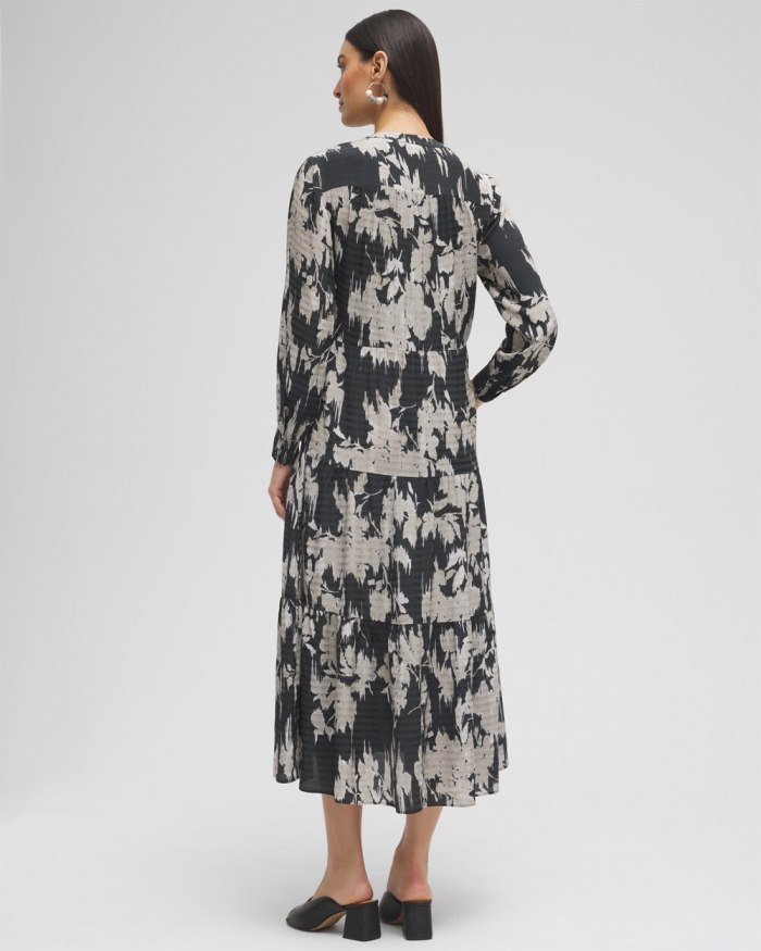Chicos Floral Tiered Midi Dress - Black Chicos Floral Tiered Midi Dress - Black