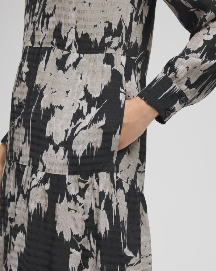 Chicos Floral Tiered Midi Dress - Black Chicos Floral Tiered Midi Dress - Black