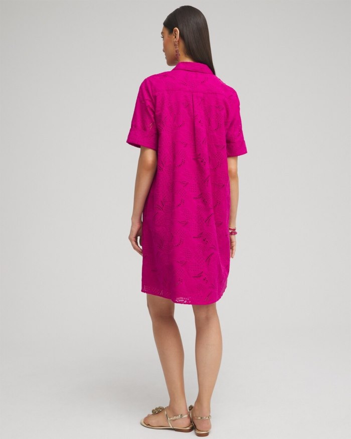 Chicos Eyelet Shirt Dress - Magenta Rose Chicos Eyelet Shirt Dress - Magenta Rose