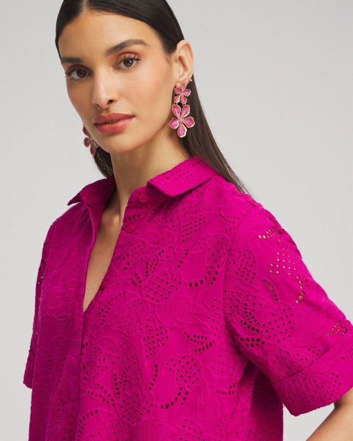 Chicos Eyelet Shirt Dress - Magenta Rose Chicos Eyelet Shirt Dress - Magenta Rose