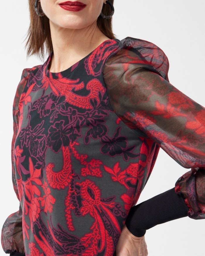Chicos Floral Organza Sleeve Tee - Black Chicos Floral Organza Sleeve Tee - Black