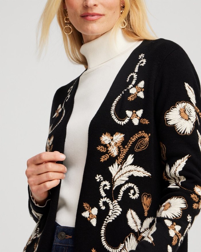 Chicos Embroidered Cardigan - Black Chicos Embroidered Cardigan - Black