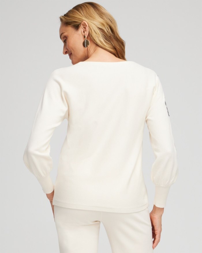 Chicos Sequin Floral Pullover Sweater - English Cream Chicos Sequin Floral Pullover Sweater - English Cream