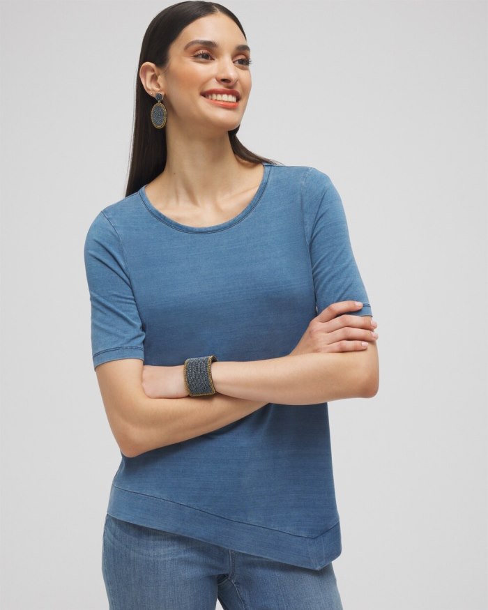 Chicos Faux Denim Asymmetrical Tee - Light Riviera Authentic Chicos Faux Denim Asymmetrical Tee - Light Riviera Authentic
