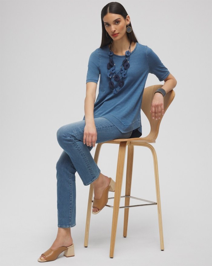 Chicos Faux Denim Asymmetrical Tee - Light Riviera Authentic Chicos Faux Denim Asymmetrical Tee - Light Riviera Authentic