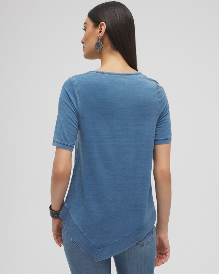 Chicos Faux Denim Asymmetrical Tee - Light Riviera Authentic Chicos Faux Denim Asymmetrical Tee - Light Riviera Authentic